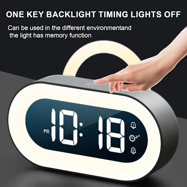 Väckarklocka, nattlampa + väckarklocka, stor display med fet stil, justerbar alarmvolym, 12/24 timmar, snooze, litet skrivbord för sovrum svart