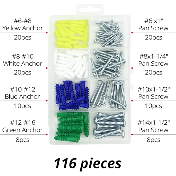 Plast Gips Väggankare Skruv Sortiment Kit 116ST