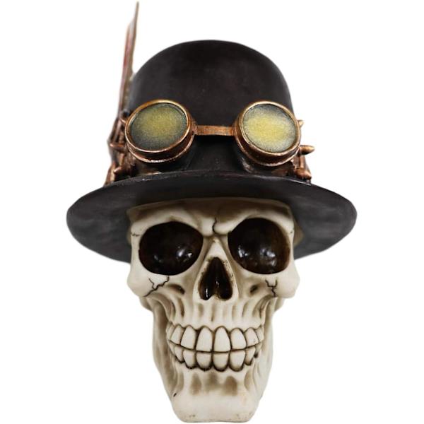 Ebros Gift Steampunk Aristokrat med kunglig fjäder och flygare pilotglasögon Skalle Figur 7,25\" H Ossuary Macabre     Skallar Skelett Multi