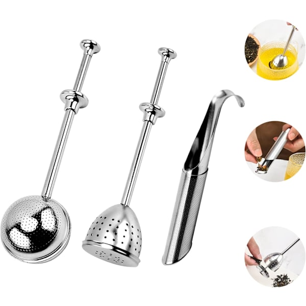 Teinfuser, pulverformet sukkerdåse, 3-pak rustfrit stål te