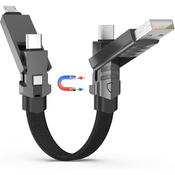 Multi-opladningskabel, 60W PD Type C-oplader, 4 i 1 magnetisk nøglering