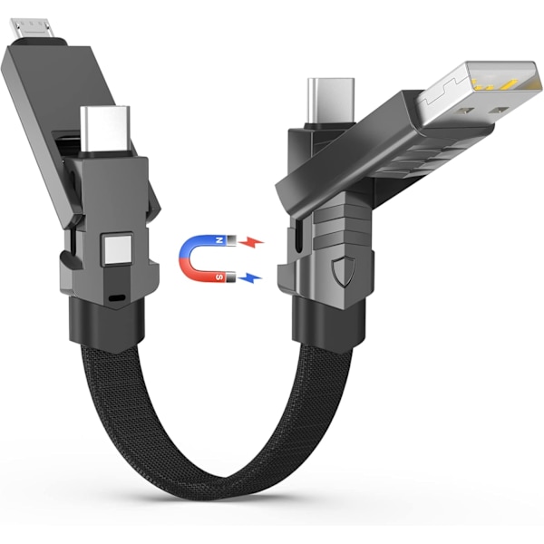 Multiladdningskabel, 60W PD Typ C-laddare, 4 i 1 magnetisk nyckelring