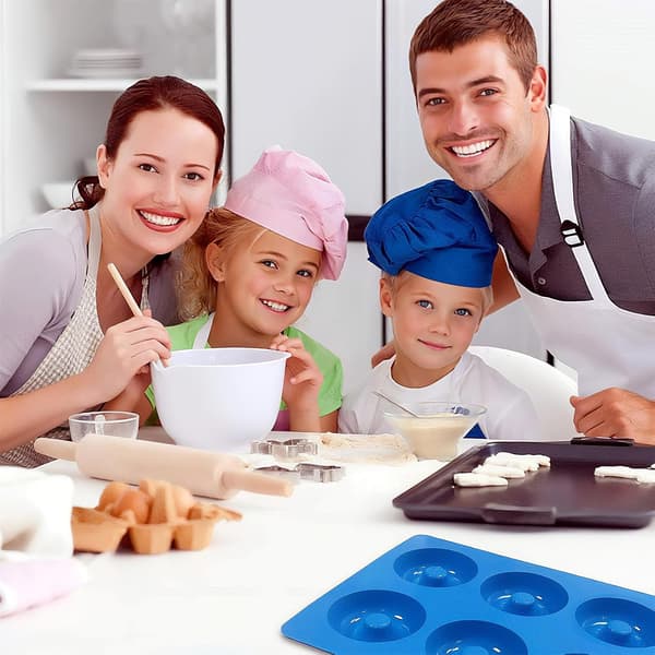 Silikone bageforme, bageplade, donuts, bageplade, 3 stk., 6 huller, non-stick belægning, tåler opvaskemaskine, til bageentusiaster,