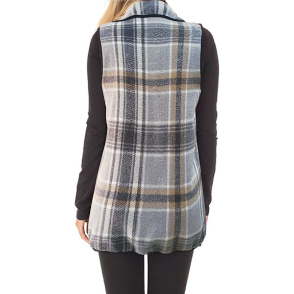 Dame Vest Lapel Åben Front Buffalo Plaid Ærmeløs Cardigan Jakke Frakke med