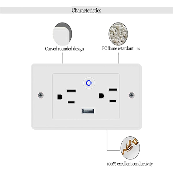 Smart indbygget stikkontakt 2Ac+ USB stikkontakt 2 Ac-stik Wifi