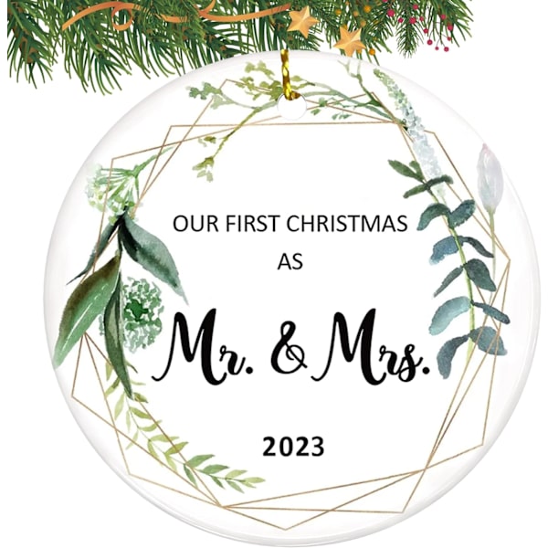 Bryllupsgaver til par, Vores første jul som hr. og fru ornament 2023, brude