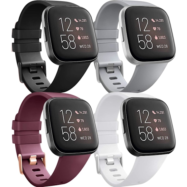 4-pack Fitbit Versa-armband - Klassiskt TPU-silikon sport justerbart ersättningsarmband för Fitbit Versa/Versa 2/Versa Lite