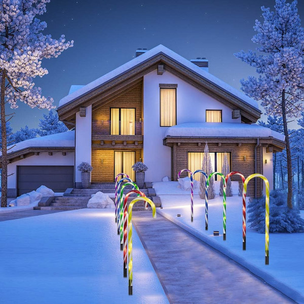 Godissockerrör utomhus julbelysning - 10-pack 60 LED 21 tum upplysta landskapsbelysning med minnesfunktion 8 blinkande lägen