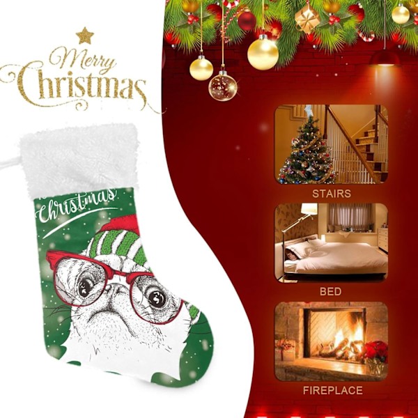 Julklapp, personliga julklappsstrumpor 2-pack Mops-hund vintermössa 45,7 cm julstrumpor hängande ornament spis för träddekoration