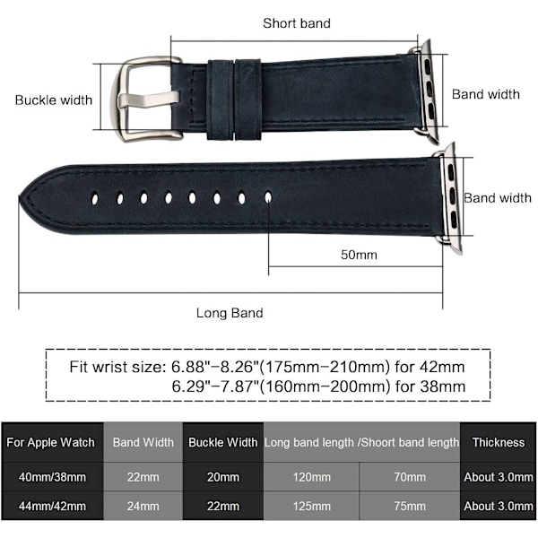 Smartwatch-armband, kompatibel med   Watch-armband, äkta läder sportarmband, ersättningsarmband för iWatch SE 38 40 42 44mm för