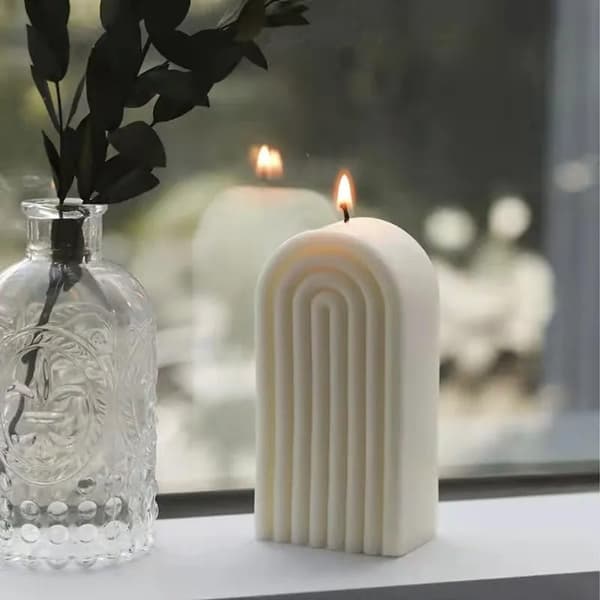 Lysforme - Silikoneform til lysfremstilling, DIY 3D-forme til sojavoks, bivoks, duftlys, Valentinsdagsgaver (Bølge Geometrisk Søjle)