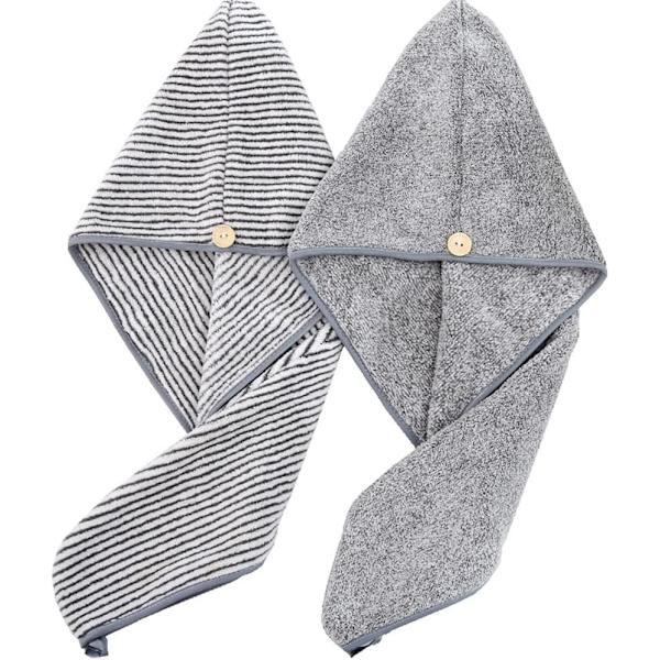 Superabsorberande mikrofiberhårhandduk 2-pack (grå och randig)