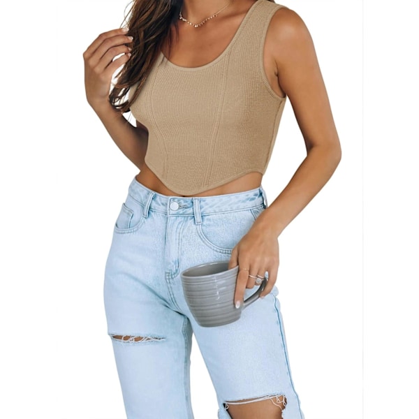 Kvinners Sexy Scoop Neckline Ermeløs Ribbet Bustier Korsett Strikkede Crop Tank Tops