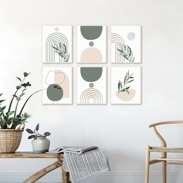 Boho väggkonsttryck - Salviagrön abstrakt geometrisk boho-dekor