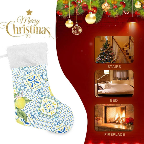 Julklapp, Personliga Julklappsstrumpor 2-pack Lemon Boho Limin 45,7 cm Julstrumpor Hängande Ornament Kamin för Träddekoration