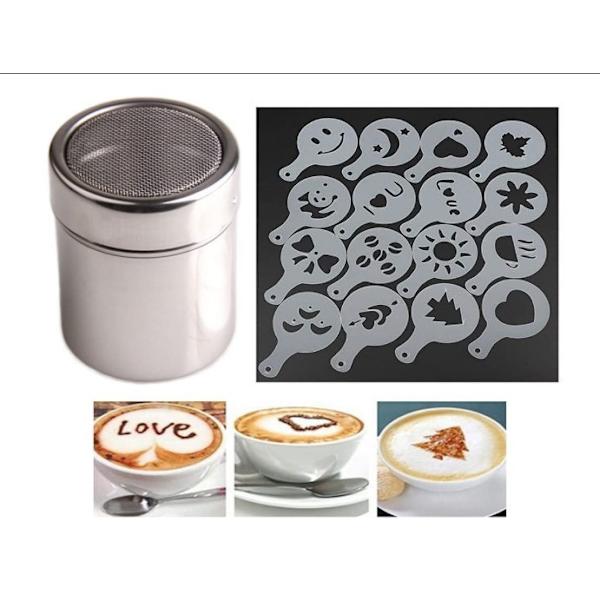 Kaffe-dammvippa i rostfritt stål med latte-mallar för choklad-shaker-mallar, ströverktyg
