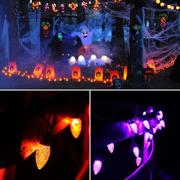 Halloween-lys, 32,8 fod 50 LED C9 Halloween-farveskiftende lys med timingfunktion Vandtæt og tilslutteligt stik til hjem, fest, have