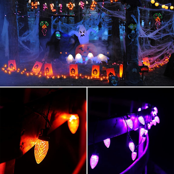 Halloween-lys, 32,8 fot 50 LED C9 Halloween-lys med fargeskift, vanntett og koblingsbar plugg for hjemmefest hage