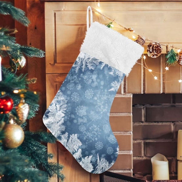 Julklapp, Personliga Julklappsstrumpor 2-pack Blå Julmönster Snöflingor 45,7 cm Julstrumpor Hängande Ornament Eldstad