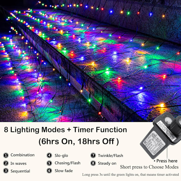 12ft x 5ft 360 LED Julelys Net, 8 Tilstande Busk Netlys Sammenkædelig, Timer, Vandtæt til Juletræer, Buske, Have, Udendørs