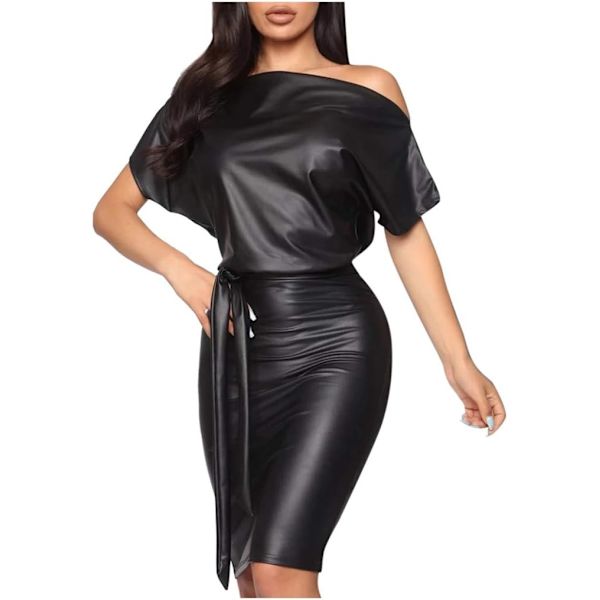 Faux skinn midjekjole festkjole kvinner Faux skinn kjole sexy - midjekjole