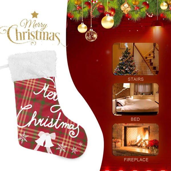 Julklapp, personliga julklappsstrumpor 2-pack Merry Christmas Röd Buffelrutig 45,7 cm Julstrumpor Hängande Ornament Kamin för