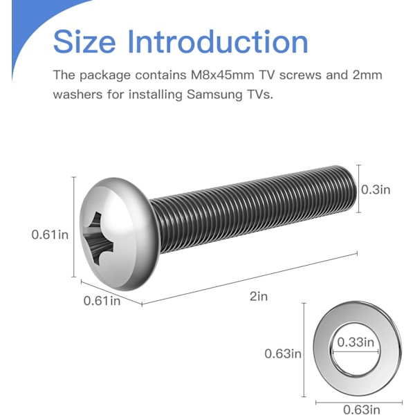4x M8 45mm bultar skruvar för Samsung TV väggfäste