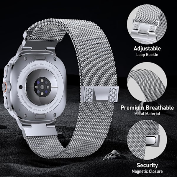 Ingen mellemrum-remme til   Galaxy Watch Ultra 47mm (2024), massive rustfrie stål-forretningsmetalremme til   Galaxy Watch Ultra 47mm mænd 2-pak sølv  2