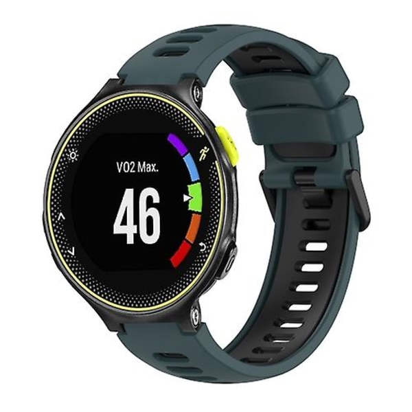 For Garmin Forerunner 230 To-farvet silikone urrem MRE Olive Green - Black