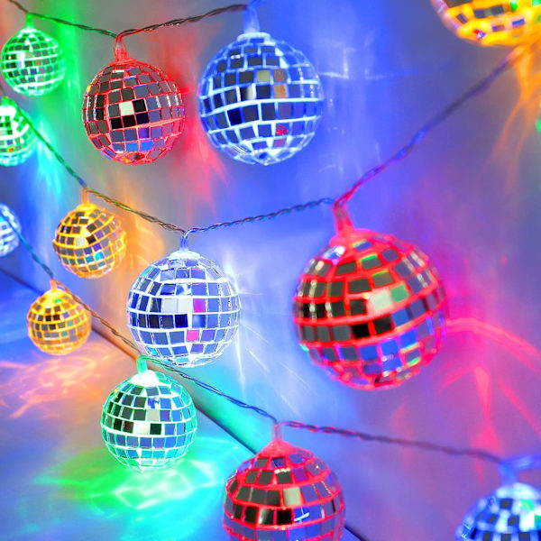 50 LED Discokula Spegel LED Festljusslinga Jul Lyktor för Semester Vägg Fönster Trä Dekorationer Inomhus Utomhus Terrass Fest Gård