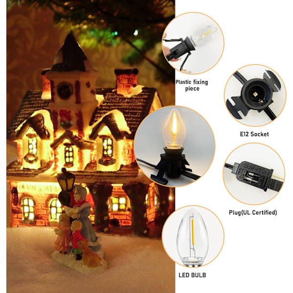 Julslinga med 5 LED-lampor, 9,5 fot julblåsningsljus, anslutningsbara C7-lampklämmor för hantverk