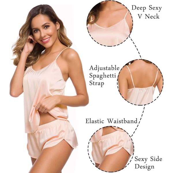 Dam satin spets camisole shorts set sexig underkläder pyjamas set V-ringad silkeslen