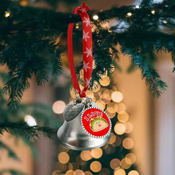 Jeg elsker Tacos Sølvklokke Ornament Juletræsklokker med Rød Lanyard Metal Xmas Hængende Dekorationer til Feriefest  Kærlighedsklokke  Kærlighedsklokke