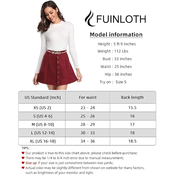Kvinners Faux Suede Skjørt Knapp Lukking A-Linje Høy Midje Mini Kort