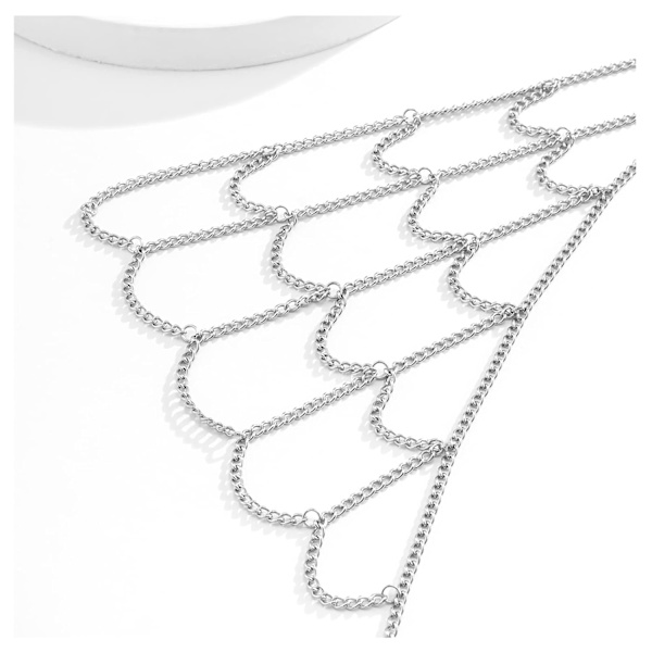 Flerskiktad axelkedja halsband i metall med tofsar