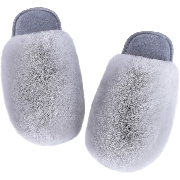Pälsmjuka tofflor. Huspälstofflor för kvinnor Slip on Memory Foam Fluffy