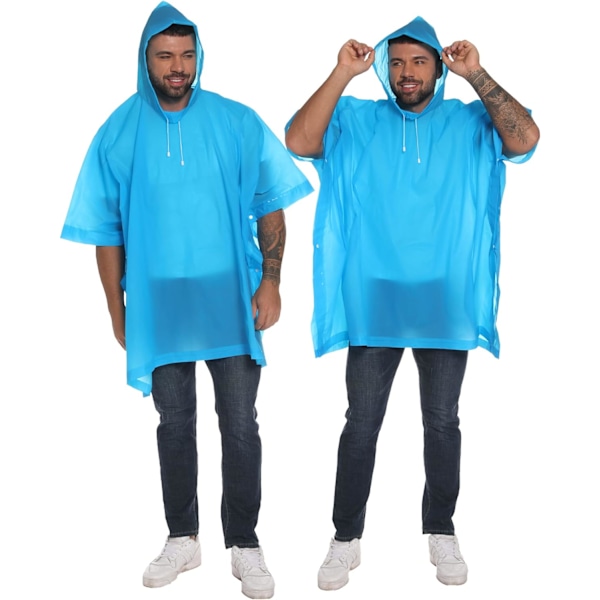Gjenbrukbare regnponchoer med snorhette for voksne. Vanntett