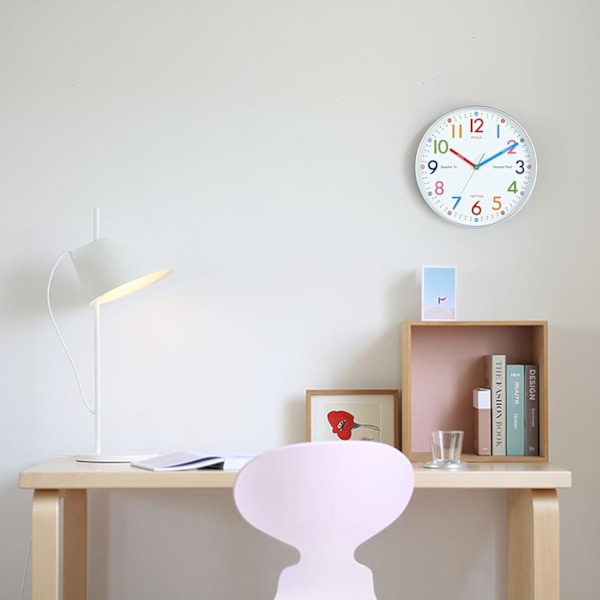 12 tommer Læringsur til børn, Lærende ur Børn Analog Farverig soveværelser Væg ur Sølv ET-7789 Sølv 12 tommer Quartz Sølv 12 tommer Quartz