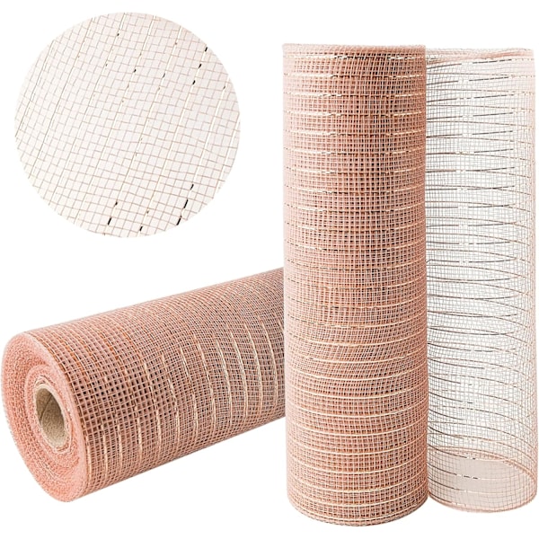 2 ruller rosegull Deco Mesh Ribbon 10 tommer x 30 fot, metallisk mesh Ribbon Poly