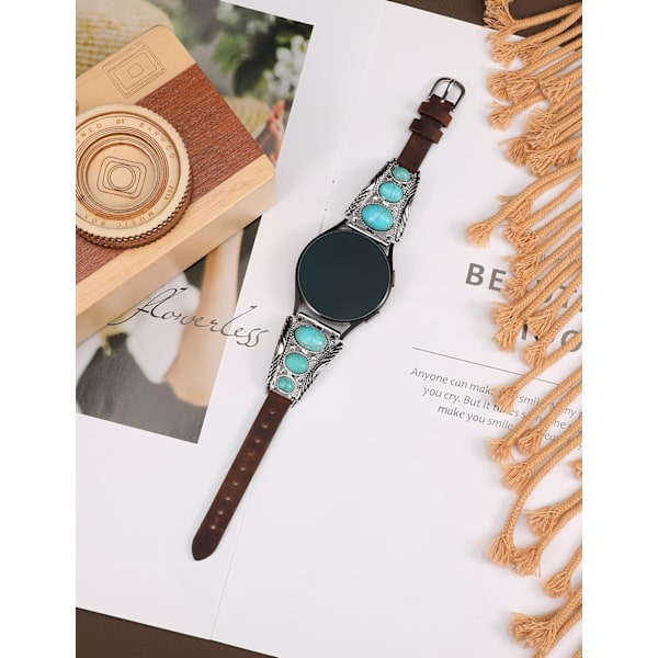 Kompatibel med Galaxy Watch 7/6/5/4/FE/Active 2 40mm 44mm/Watch 6 Classic 43mm 47mm/Watch 5 Pro 45mm Remme til kvinder, læder turkis vintage