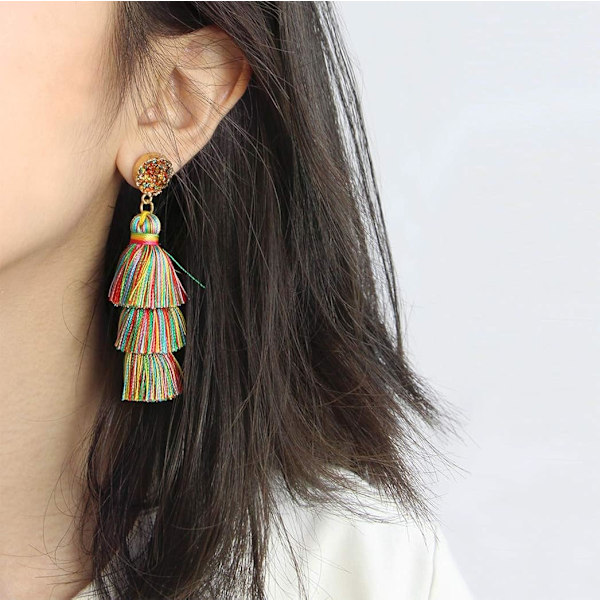 Färgglada flerskiktade tofspendientes bohemiska flerskiktade tofspendientes druzy stud dangle drop