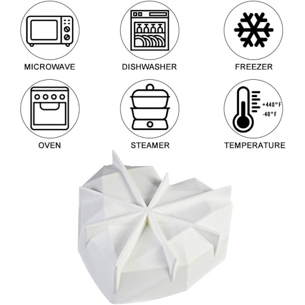 Hjerte silikoneform, 7-tommer diamant geometrisk hjerte
