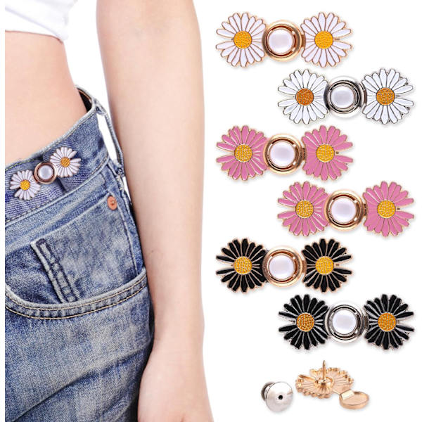 6-pack midjeband justerbara midjebandsspännen knapp stor justerare midjeband blomma byxknapp för att dra åt jeans byxor kostymbyxor (nej