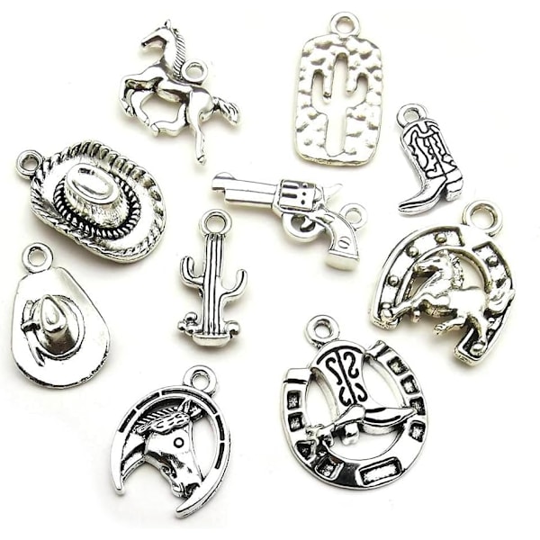 60 st antika silver western cowboy charms - häst, hatt, kaktus, cowboy stövlar charms för smyckestillverkning