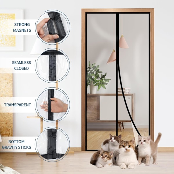 Magnetisk Isoleret Dørgardin - Selvlukende Transparent Skærm (Passer til 34\"x80\") - Termisk Beskyttelse til AC-rum/Køkken