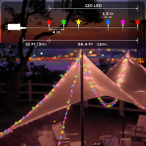Stjärnljus 120 LED 40FT, 8 lägen Plug in Star Fairy Lights med timer och minne, inomhus utomhus stjärna julblinkande ljus för födelsedag