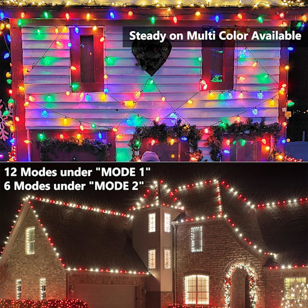 RGB C9 Julelys Udendørs, 66ft 100 LED Farveskiftende Juletrælys, Sammenkædelig Fjernbetjening Julelyskæde, Dæmpbar