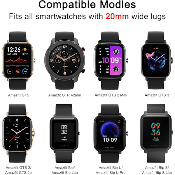 Betalt elastisk rem til Amazfit GTS 4 / GTS M / GTS 3 / GTS 2 / GTS 2e