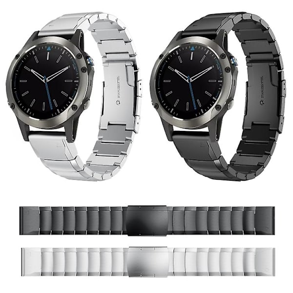 For Garmin Quatix 5 Sapphire 22mm Skildpadde Skal Rustfrit Stål Urrem KQO Sliver