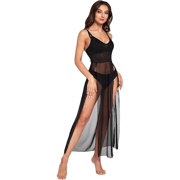 Kvinners Plus Size Split Lang Mesh Lingerie Kjole Babydoll Chemise